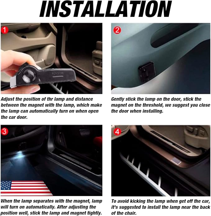 2pcs for USA Color Flag 3D Magnetic Car Door Step LED Welcome Logo Shadow Ghost Light Projector Lamp fits All Car Models (USA Color Flag) by DmStore