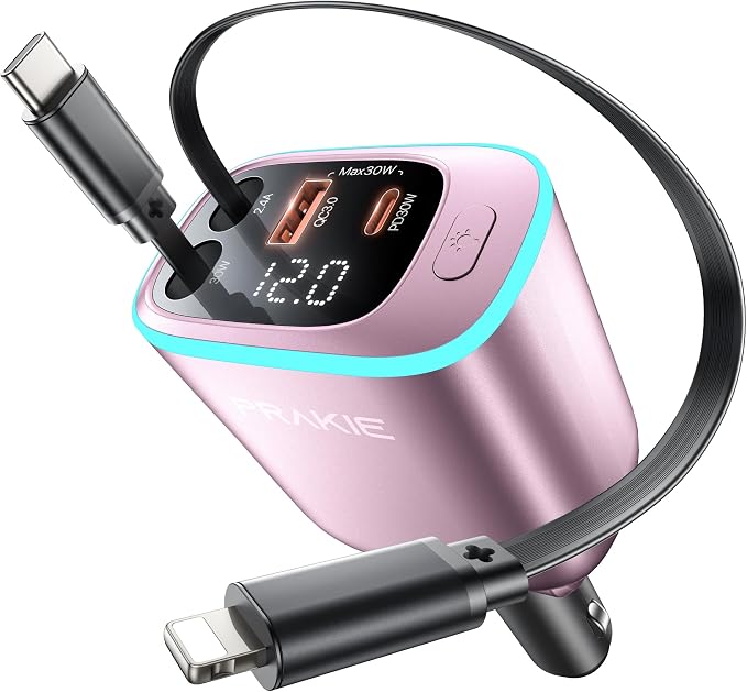 iPhone Car Charger, Retractable Fast USB C Phone Charger, 4 in 1 Cigarette | Lighter Adapter with 2 Cables 25 Inch and 2 USB Ports, Multi Port USB Car Charging for iPhone 17/16/15/14/13/Pro Max-Pink