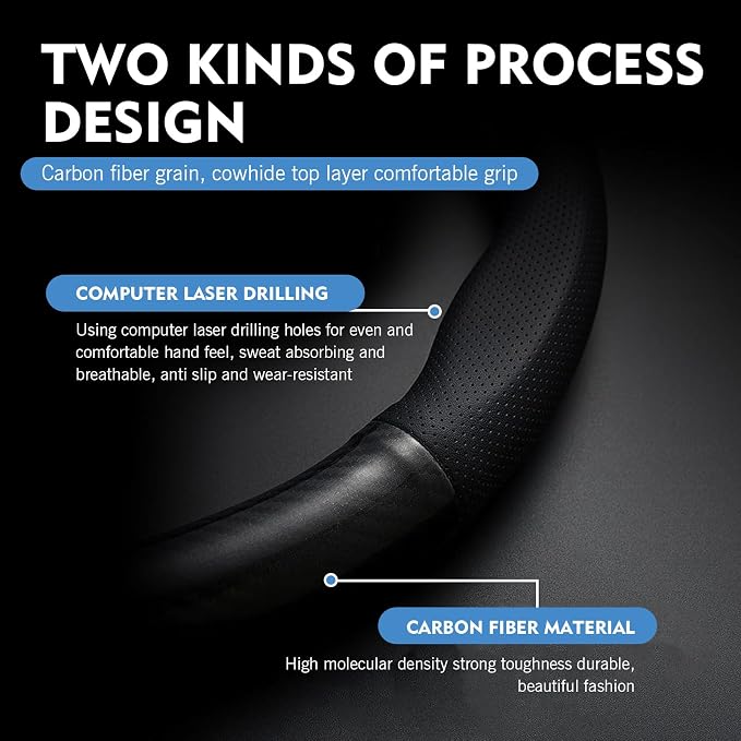 1 Pack Car Steering Wheel Cover Carbon Fiber, Leather Non-Slip Protector, Breathable All Season Universal Fit for Most Cars, Trucks, SUVs (Circular-Shape)