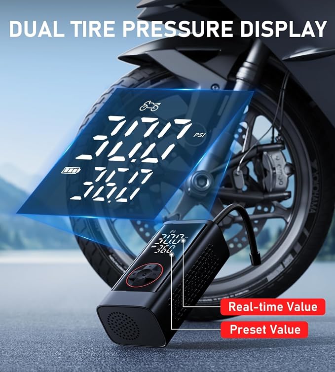 Tire Inflator Portable Air Compressor, Cordless Air Pump for Car Tires, 150PSI Portable Tire Inflator, LCD Dual Screen, Electric Pumps for Car Bike Motorcycle Balls