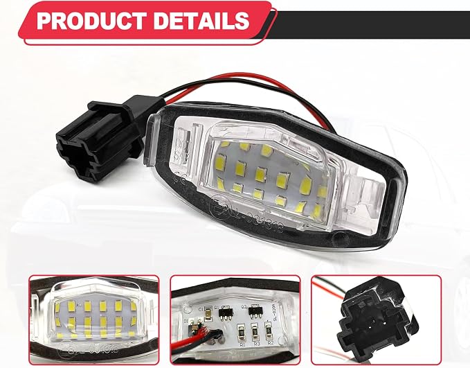 2 Pcs LED License Plate Light Lamp Tag Lights Compatible with Honda MDX TSX TL ILX RDX RL Accord Odyssey Civic Sedan Pilot Rear Tag Lights, Powered by 18-SMD 6000K White
