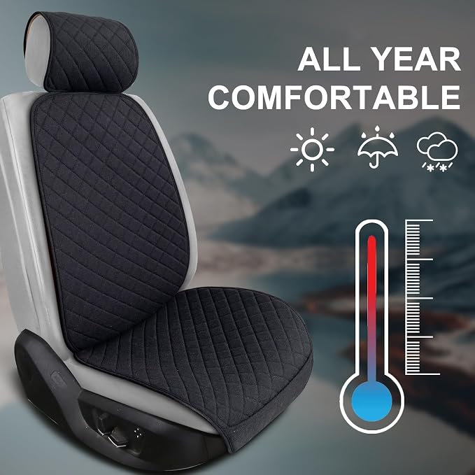 BOPUOVRE Linen Car Seat Covers Front Seat Covers Breathable Cloth Fabric Car Seat Protector - Universal Fit for Cars, Vans, SUVs, Trucks - 2 Units - Black