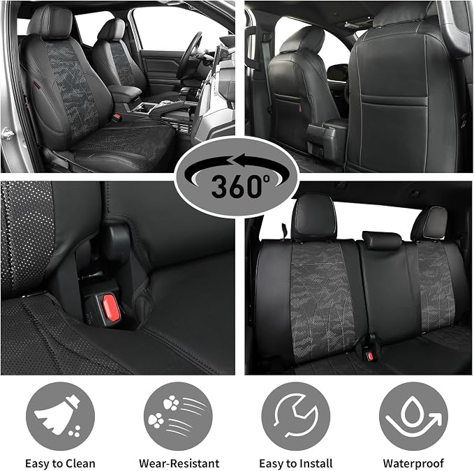 EKR Tacoma Seat Covers Custom Fit for Toyota Tacoma (Only for Hybrid) 2024 2025 2026 Double cab TRD Sport/TRD Off-Road/Limited/Trailhunter-Truck Seat Cover Full Set,Faux Leather(Black/Gray Camo A63)