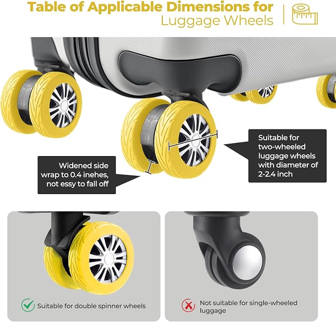 8Pcs Upgrade Luggage Wheel Covers, Travel Accessories (Yellow) | Wear-resistant & anti-noise silicone covers. Fits 2-2.4" wheels. Protects suitcase wheels. Travel essential for suitcases