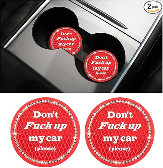 Ziciner 2 Pack Bling Car Cup Holder Coaster, 2.75 Inch Anti-Slip Auto Insert Cup Coaster, Crystal Car Drink Cup Mat Perfect for Women Girls, Universal Interior Decor Accessories (Red)