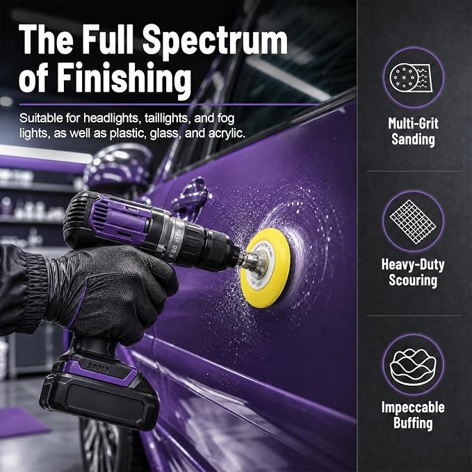 38PCS Car Headlight Restoration Kit, 3 Inch Vehicle Headlight Cleaning Set with Sanding Disc & Scouring Pad, Hook and Loop Sanding Pads Polishing Sponge for Car Headlights