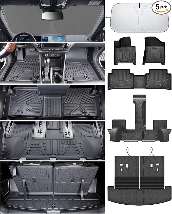 Floor Mats for Hyundai Santa Fe 2024 2025 2026(Fit Hybrid/Gas), All Weather Protection Custom Floor Mats Trunk Cargo Mat and Car Windshield Cover Set for Hyundai Santa Fe Accessories