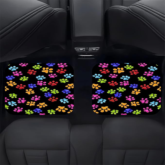Universal Fit Car Floor Mats Set of 4Pcs, Rainbow Dog Paws Print All-Weather Front Rear Car Carpet Mats, Non-Slip Car Floor Mat Car Accessories for Automotive Trucks SUV Sedans Vans