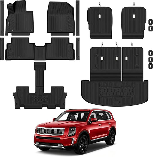 Naibeve Floor Mats for 2020-2025 Kia Telluride | All Weather Floor Mats, Cargo Mat, 2nd Row Backrest Mats, Backrest Mats, Door Sill Guards Interior Protector accessories