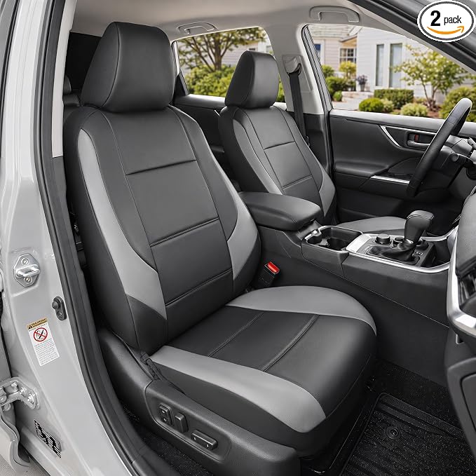 GIANT PANDA Front Seat Covers for Nissan Rogue Altima Sentra Versa Kicks Frontier Murano Pathfinder Maxima,Faux Leather Bucket Seat Cover Fit Nissan Seat Protectors (Black&Gray) 2-Pack