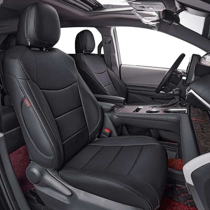 coverdream Sienna Leather Car Seat Covers Custom Fit for 2011-2020 Toyota Sienna LE,XLE,Limited,L,XLE Premium,Limited Premium,7-Seater,Full Coverage Auto Seat Protector (Full Set,Black)
