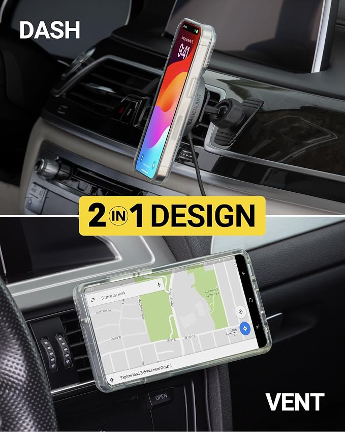 Scosche MPQMRDV MagicMount Charge Pro Qi2 MagSafe Car Mount Charger, 15W Fast Magnetic Wireless Charging Phone Holder for Dashboard/Vent Compatible with iPhone 16/15/14/13/12 Pro Max Plus, Samsung S25