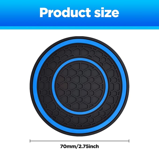 2 PCS Car Cup Holder Coaster,Car Coasters Cup Mats,2.75 Inch Universal Car Cup Coasters,Non-Slip Anti Dust Mats Cup Holder Insert Coaster, Suitable for Most Car Interior (Blue)