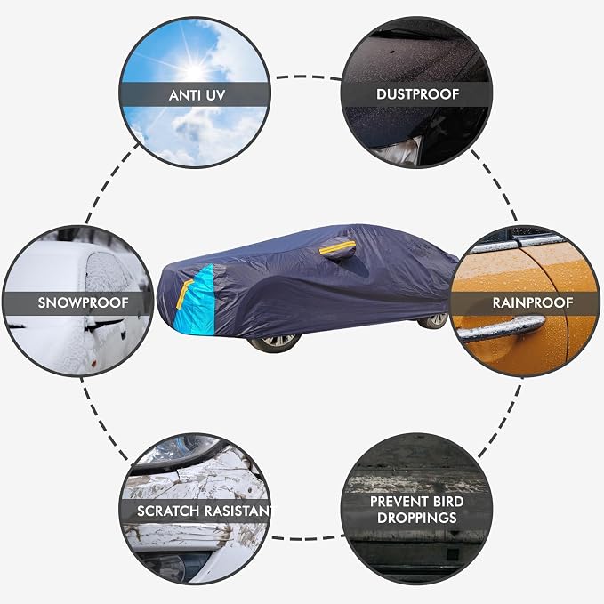 Car Cover Waterproof All Weather, 6 Layers Outdoor Full Exterior Cover Rain Sun UV Snowproof Protection with Zipper Cotton, Mirror Pocket for Mazda CX-5