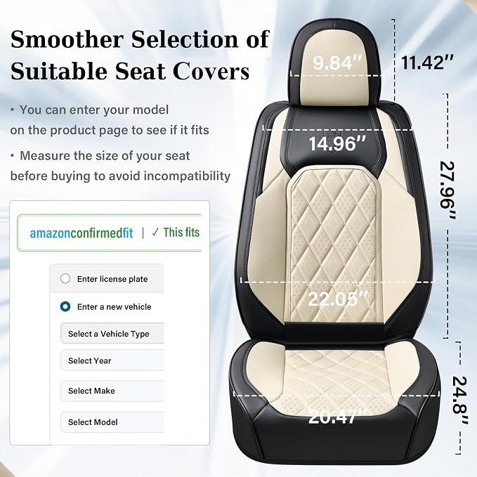 Coverado Car Seat Covers Full Set, Luxury Faux Leather Waterproof Seat Cover, Black and White Car Seat Covers, Car Seat Protector, Automotive Seat Covers Universal Fit for Most Cars, Black&White