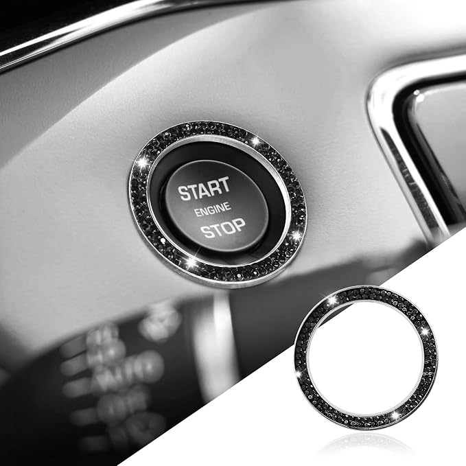 Crystal Rhinestone Engine Start Decals, Push to Start Button Cover, Key Ignition Knob Bling Ring, Bling Car Accessories for Women