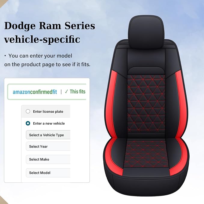 Coverado Seat Covers Full Set, Waterproof RAM 1500 Seat Cover Compatible with 2002-2026 Dodge RAM 1500 2500 3500 Truck Pickup Crew Double Mega Quad Cab with Flat Bench, Red