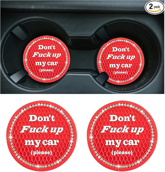 2 PCS Bling Car Cup Coaster, 2.75 Inch Anti-Slip Cup Holder Insert Coasters, Crystal Rhinestone Auto Drink Car Cup Mat for Women Girls, Universal Interior Car Accessories (Red)