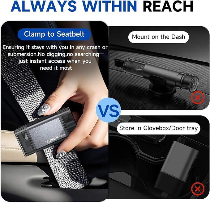 MightY Bear Car Window Breaker Seatbelt Cutter, 2-in-1 Car Emergency Tool, Underwater Glass Breaker for Traffic Accidents and Family Rescue - Gray