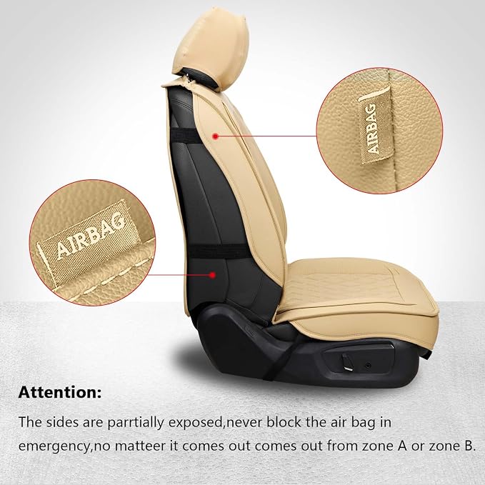 MIROZO Seat Covers Full Set, Leather Car Seat Cover Breathable Seat Protector Waterproof Automotive Seat Covers Non Slip Front & Rear Seat Cushion Universal for Most Sedan Truck,SUV (Beige)