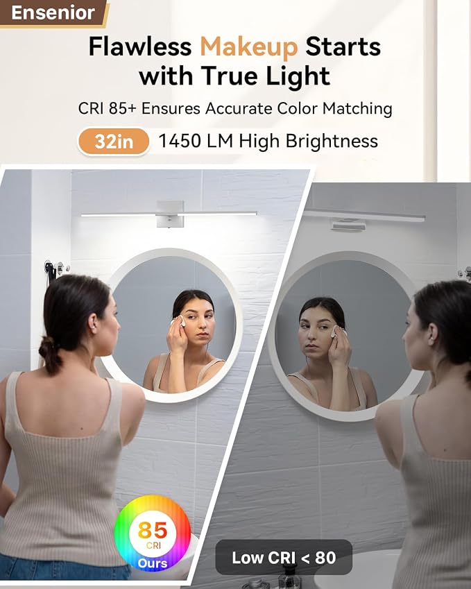 Ensenior Modern Bathroom Vanity Light 32 inch, Built-in Dimmer, 18.5W Dimmable 5CCT Led Bath Lights, Baked-on Matte Grey Vanity Lights for Bathroom Mirror Cabinets Bedroom-FCC & ETL Certificated