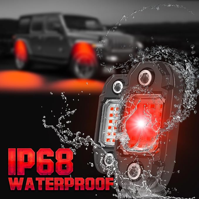 4 Pods Red Rock Lights Underglow Light for Cars Trucks Trail Rig Lamp | 24 LED chips for each light, waterproof bottom chassis lights