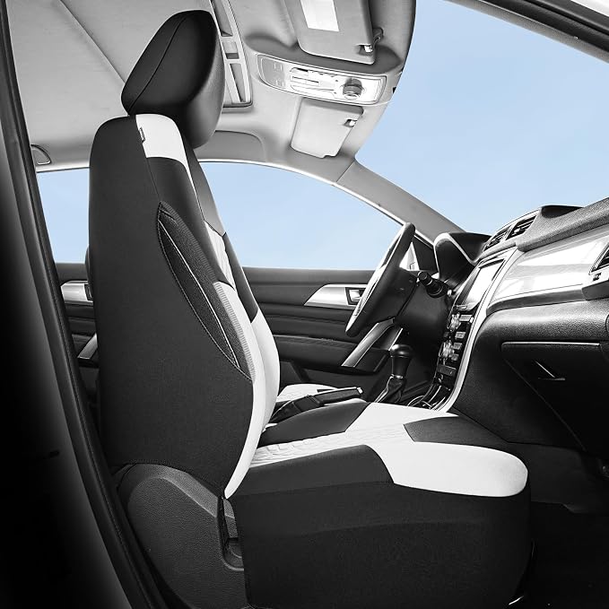 HChengkikz Front Car Seat Cover, Cloth and Washable (Black + White) | Breathable, Airbag compatible, Easy to Install, Universal Fit for Most Cars, Sedans, Truck, SUVs