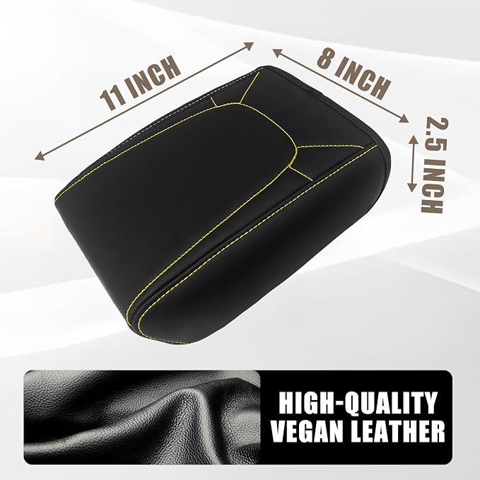 Muslogy Center Console Armrest Cover Fit for Colorado/GMC Canyon 2023 2024 2025 2026 Accessories, Comfort Armrest Pad Console Lid Cushion Vegan Leather Regular Thick (Yellow Trim)