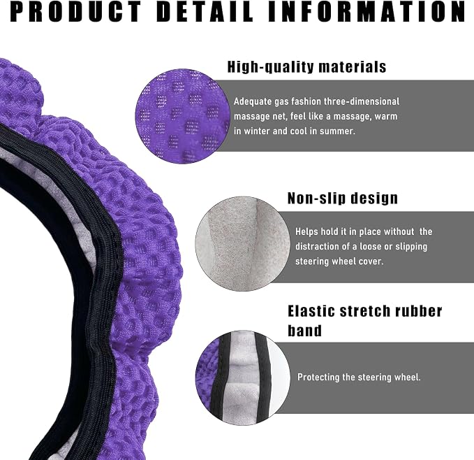 Wevdn Elastic Stretch Steering Wheel Cover, 15"×15" Microfiber Breathable Ice Silk Steering Wheel Protector, Anti-Slip Elastic Steering Wheel Cover for Men Women, Car Accessories (Purple)