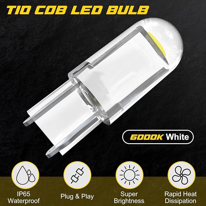 Spurtar 30PCS 194 LED Bulb 6000K White 168 W5W 2825 194 T10 LED Bulb Wedge COB Replacement Bulbs Error Free for Dome Map Door Courtesy Trunk Parking License Plate Lights etc.