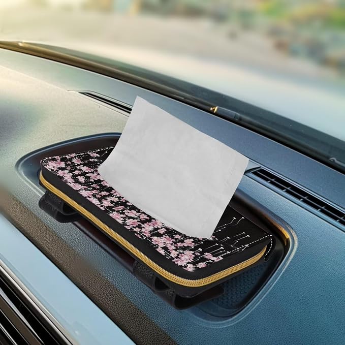 Automotive Tissue Napkin Holder Cherry Blossom Car Visor Tissue Box Water Proof Durable Car Napkin Holder for Sun Visor Back Seat Pink