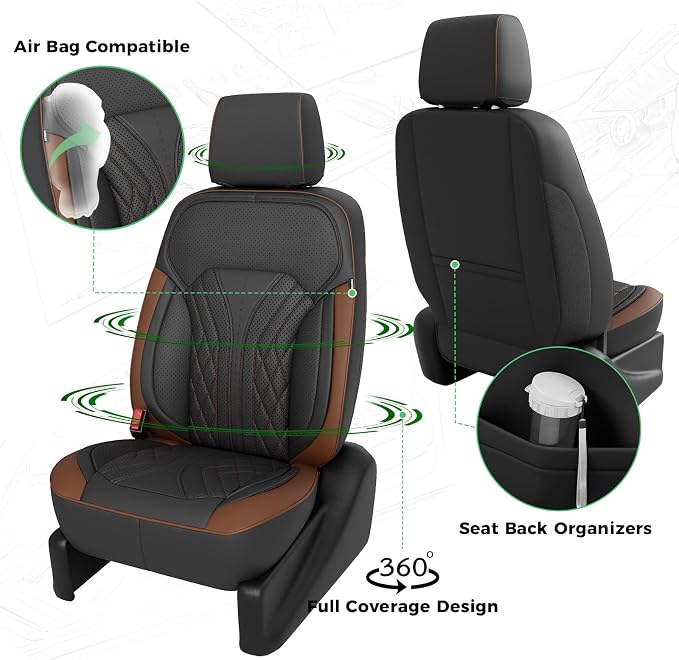 Truck Leather Seat Covers for Chevy Silverado Gmc Sierra 2014-2019 | Crew Cab 1500/2500/3500HD, Bucket Seat, NO Rear Seatback Storage, Scratch-resistant, Easy-clean, Pickup Protector, Full Set
