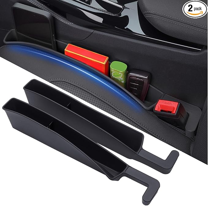 Car Seat Gap Filler, Carseat Side Gap Organizer with Phone Holder & Storage Slot, Auto Interior Accessories, Universal Car Catcher Plug Strip Fit Car SUV Truck, Fill in Between Seat and Console, Black