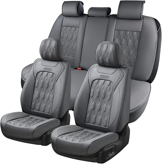 Coverado Car Seat Cover Full Set, Waterproof Front and Back Seat Covers for Cars, 5-Pack Leather Seat Covers, Car Seat Protectors, Driver Seat Cushions Fit for Most Vehicles Gray