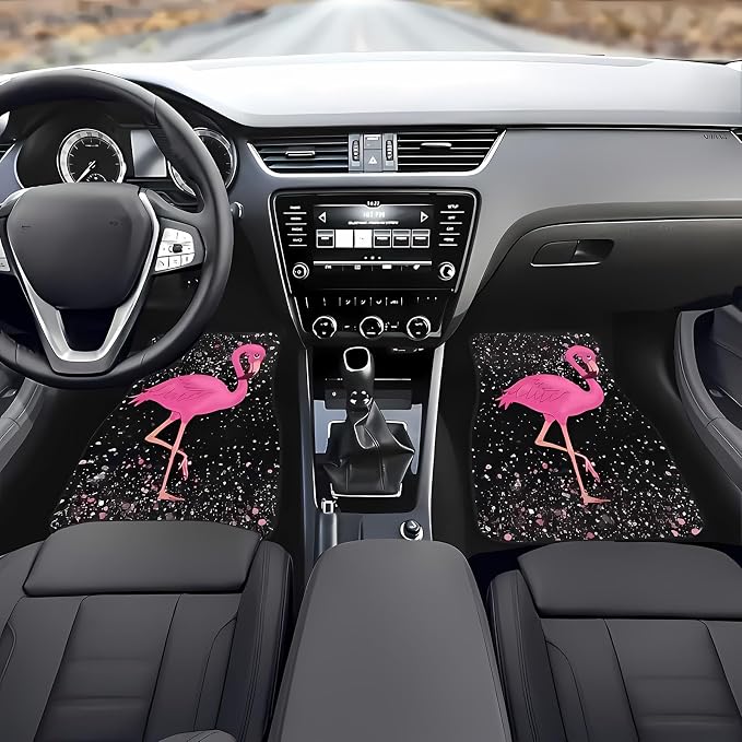 Universal Fit Car Floor Mats Set of 4Pcs, Pink Flamingo Theme All-Weather Front Rear Car Carpet Mats, Non-Slip Car Floor Mat Car Accessories for Automotive Trucks SUV Sedans Vans