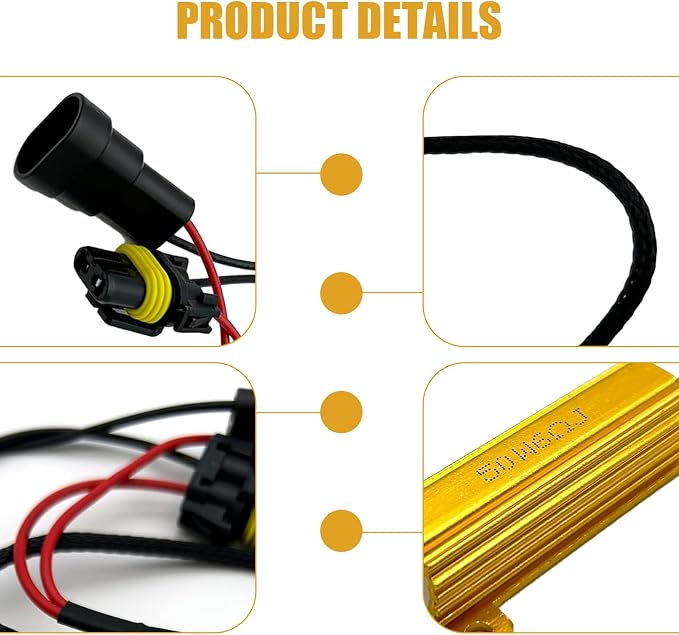 2 PCS Car LED Light Bulb Decoder, 9005/9006 50W Load Resistor, Headlight Bulb Anti Flicker Error Decoder, Car Light Bulb Relay Harness Adapter, Universal for Most Cars