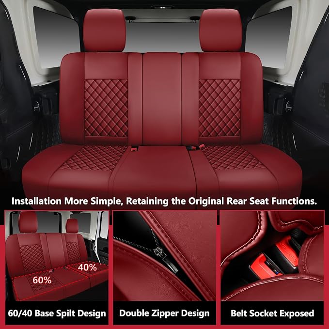 Wrangler Seat Covers 2007-2017,Custom Fit for Jeep Wrangler JK JL 4 Door Unlimited Sahara/Sport/Rubicon X 392 Willys,Waterproof Faux Leather and Lumbar Support (Wine Red, Full Set-5 seats(07-17))