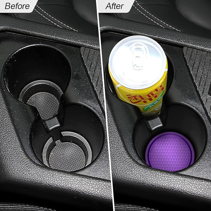 XINLIYA Car Cup Holder Coaster, 4 Pack 2.75 Inch Diameter Non-Slip Universal Insert Coaster, Durable, Suitable for Most Car Interior, Accessory for Women and Men (Purple)