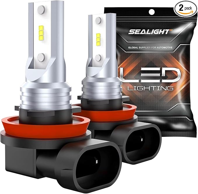 SEALIGHT H11 H16 LED Fog Light Bulb, Real 1:1 Mini Size, 6500K Cool White 6000LM H8/H16 LED Fog Lights For Cars,Trucks,SUV, 400% Brightness With Strong Penetration, 3 Mins Plug-N-Play, Pack of 2