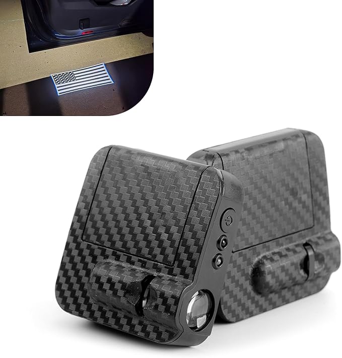 Car Door Lights Logo Projector, Vehicle Auto-sensing HD Projection Device, ABS Carbon Fiber Texture LED Courtesy Lights Decoration, Universal for Most Vehicles (Black)