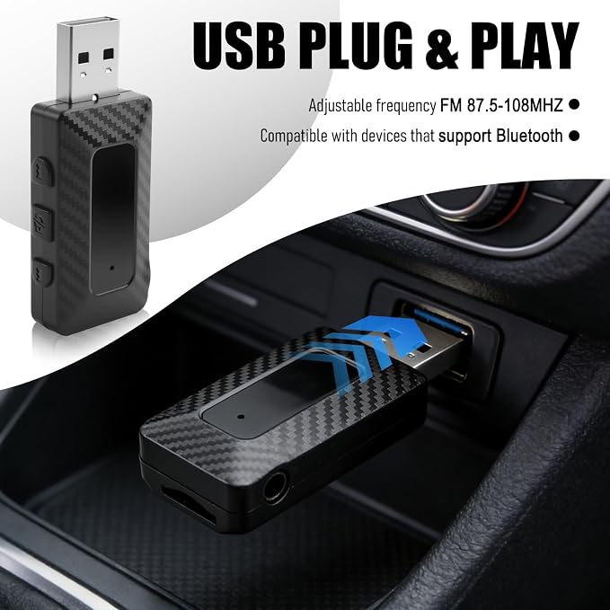 USB Bluetooth Adapter for Car Stereo,Wireless 5.3 Bluetooth FM Transmitter Receiver for FM+AUX,Universal USB to Bluetooths Adapter for Car Stereo,Home Stereoes,Computer