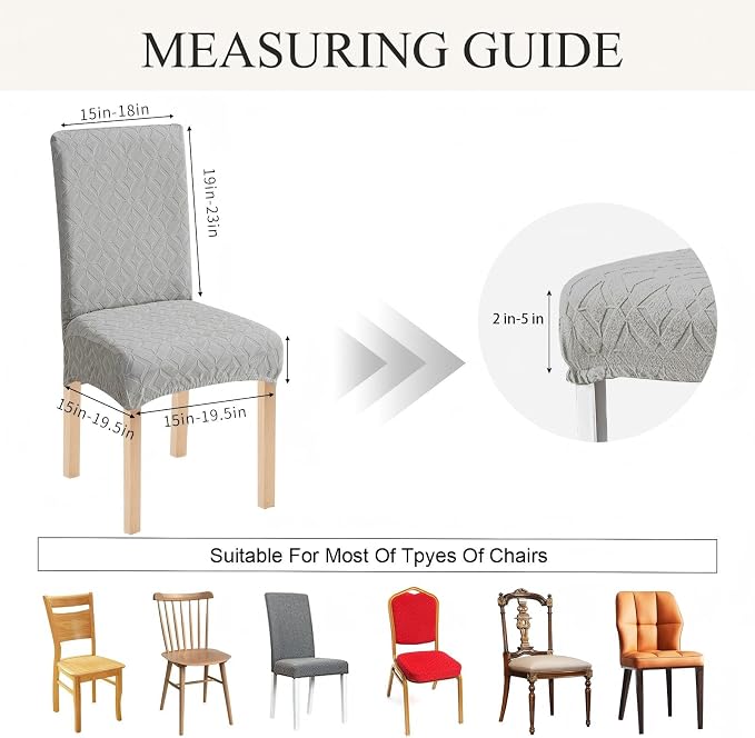 Genina Waterproof Chair Covers for Dining Room Set of 4, Removable Washable Chair Slipcover Protectors, Light Gray