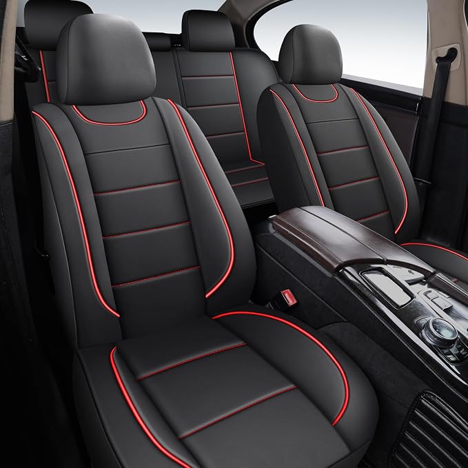 HChengkikz Car Seat Cover, Waterproof Faux Leather (Black + Red) | Car Seat Protectors, Quilting, Easy to install, Airbag Compatible, Universal Fit for Most Suvs, Trucks, SUVs