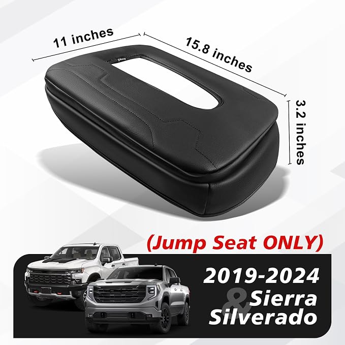 Muslogy Center Console Armrest Cover Fit for Chevy Silverado & GMC Sierra 2019-2026 Accessories, Comfort Armrest Pad Console Lid Cushion Vegan Leather 1-Inch Extra Thick(Split Bench Seat Console ONLY)