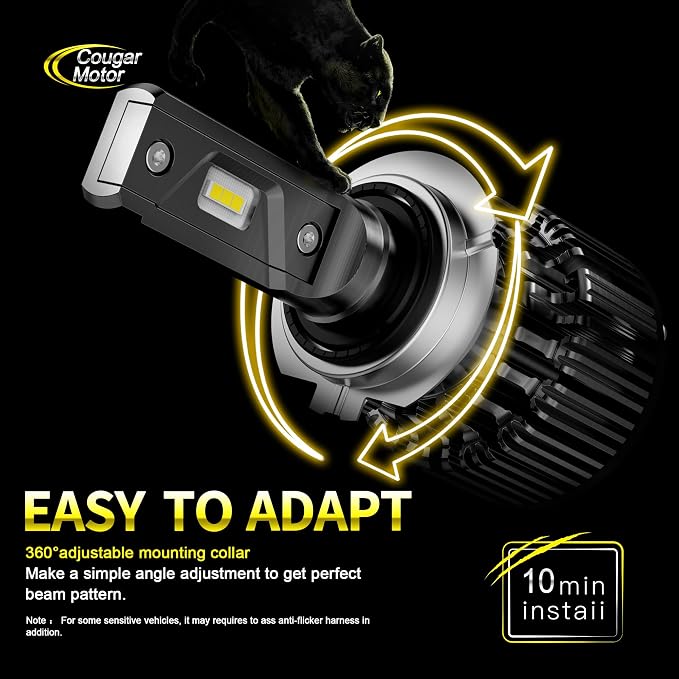 Cougar Motor H4 Auxiliary Fog Bulb, ATV UTV Only Use 300% Brighter 6000K White Adjustable Beam Quick Installation Plug and Play, Pack of 2