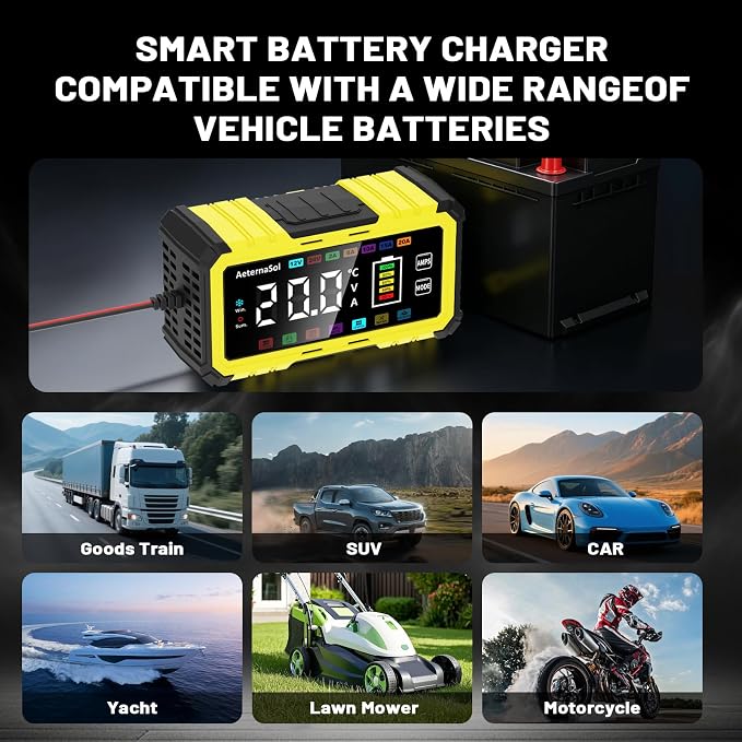 20A 12V/24V Battery Charger LiFePO4 Lead Acid Battery Maintainer,Battery Desulfator with Temperature Compensation,Smart Car Battery Trickle Charger for Car Truck Motorcycle Lawn Mower Boat