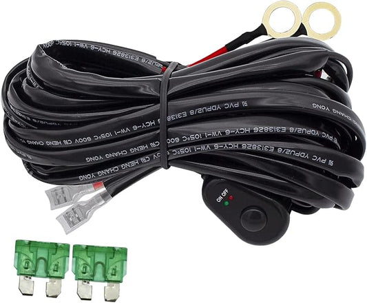 LED Lights Bar Wiring Harness Kit 1 Lead DC12V On-Off Switch Power Relay Blade Fuse 14AWG Core Cable Wiring Harness Kit fit for LED Driving Lights Bar