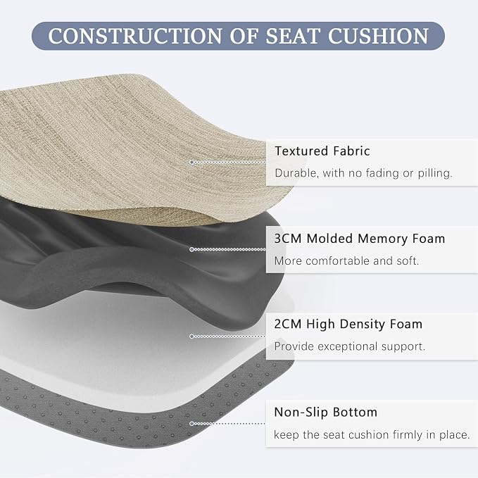 baibu Kitchen Chair Cushions Set of 6, Dual-Layer Patented Design Memory Foam Dining Chair Pads with Ties and Washable Cover, 6 Pack, 17" x 16" x 2", Beige