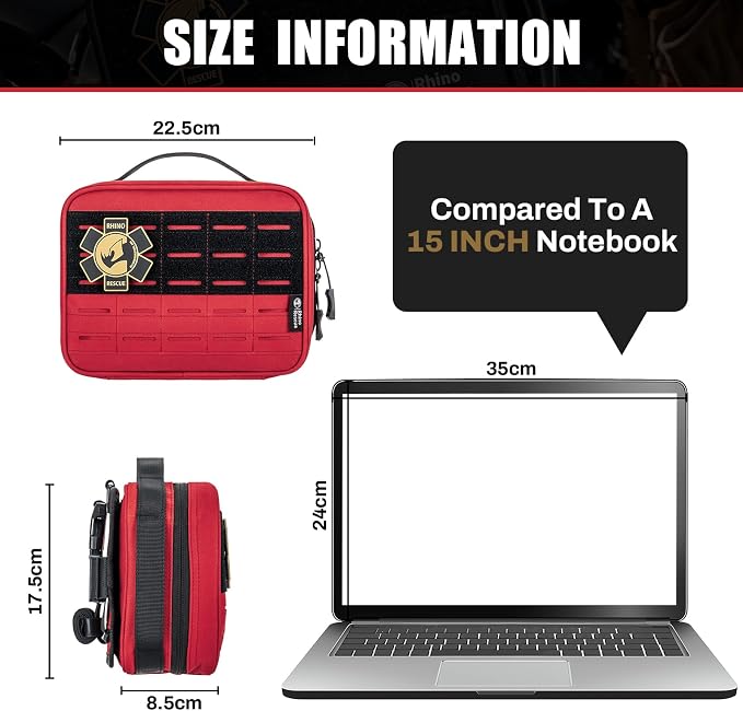 RHINO RESCUE Vehicle IFAK Trauma Kit with CAT Tourniquet Red | Car Headrest Pack, Molle System, TCCC Compliant, Trauma First Aid Kit, Vehicle/Backpack Mount, HSA/FSA Approved
