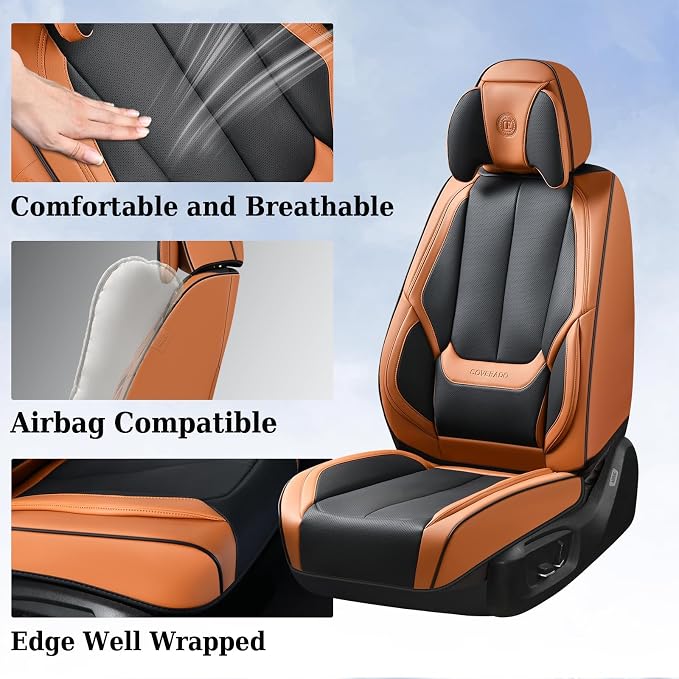 Coverado Car Seat Covers, Seat Covers for Cars, Waterproof Leather Auto Seat Protectors, Leather Car Seat Cushion, Car Interiors Accessories Universal Fit for Most Cars